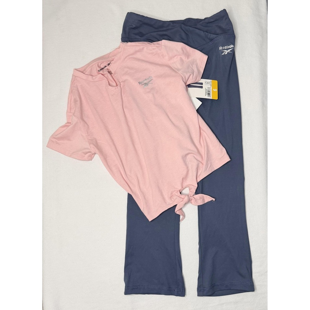 Reebok Active Outfit Set Girls 6 Pink Blue Tie Front‎ Tee Pants Elastic Waist - Picture 9 of 10